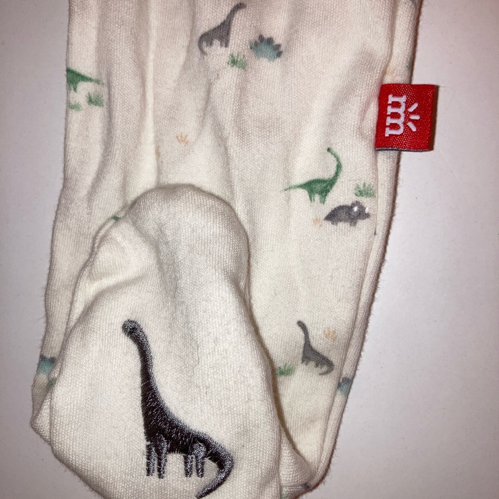 Magnetic Me Cream Footed Pajamas with Green Dinosaur Print - Picture 4 of 4